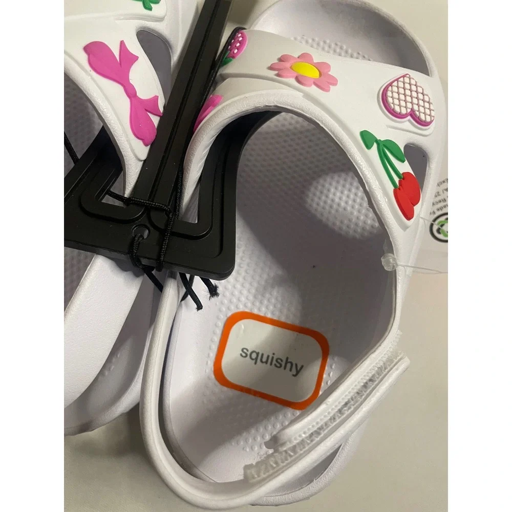 Wonder Nation Toddler Girls White EVA Squishy Sandals Charms 9-10 NWT